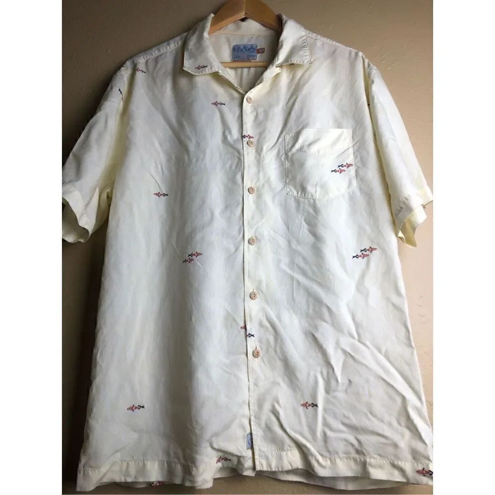 Quiksilver Edition Men's Comfort Fit Casual With Print fish Shirt Size L Short S